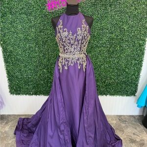 Elegant Purple Mac Duggal Evening Gown with Overskirt